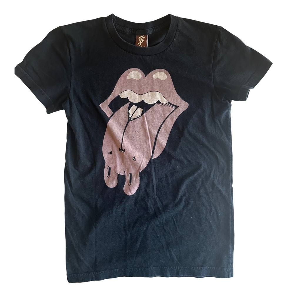 SuperFishal Black Tongue Lips Graphic T Shirt Size Small S Made in USA‎ Grunge